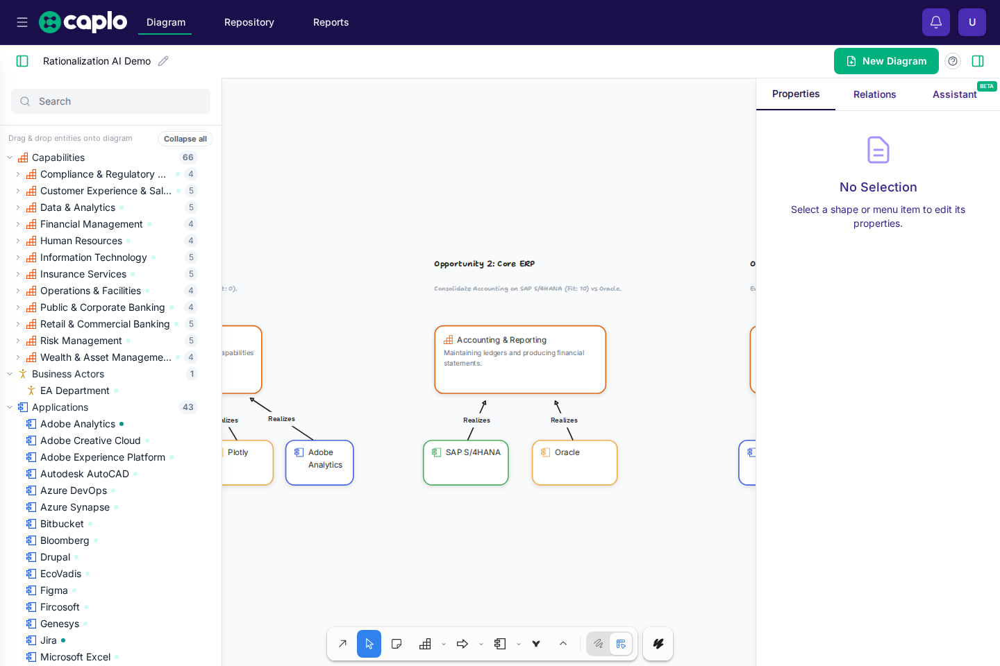 Diagram canvas with the modeling sidebar open