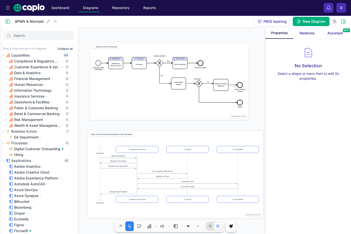 Shared diagram with BPMN and Mermaid shapes